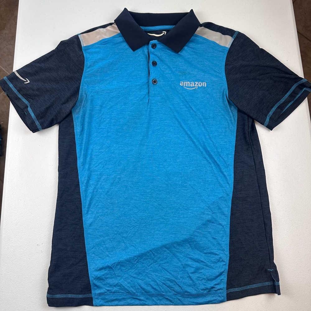 Amazon Tropical Polo Mens Size M Blue Employee Uniform Short Sleeve Work Shirt
